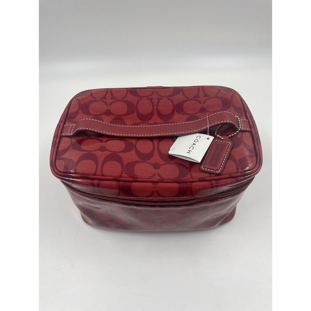 Large COACH Vinyl Toiletry Travel Cosmetic Bag Case Signature Red Rare Vintage - Picture 2 of 12